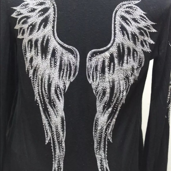 S12 Black 3D Metal Crystallize Women Over Piece Wings Blouse Black USA Med Wrap - Picture 2 of 12
